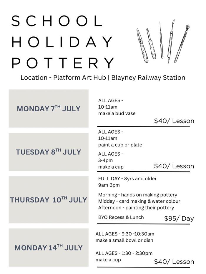 Pottery Schedule School Holidays 2025
